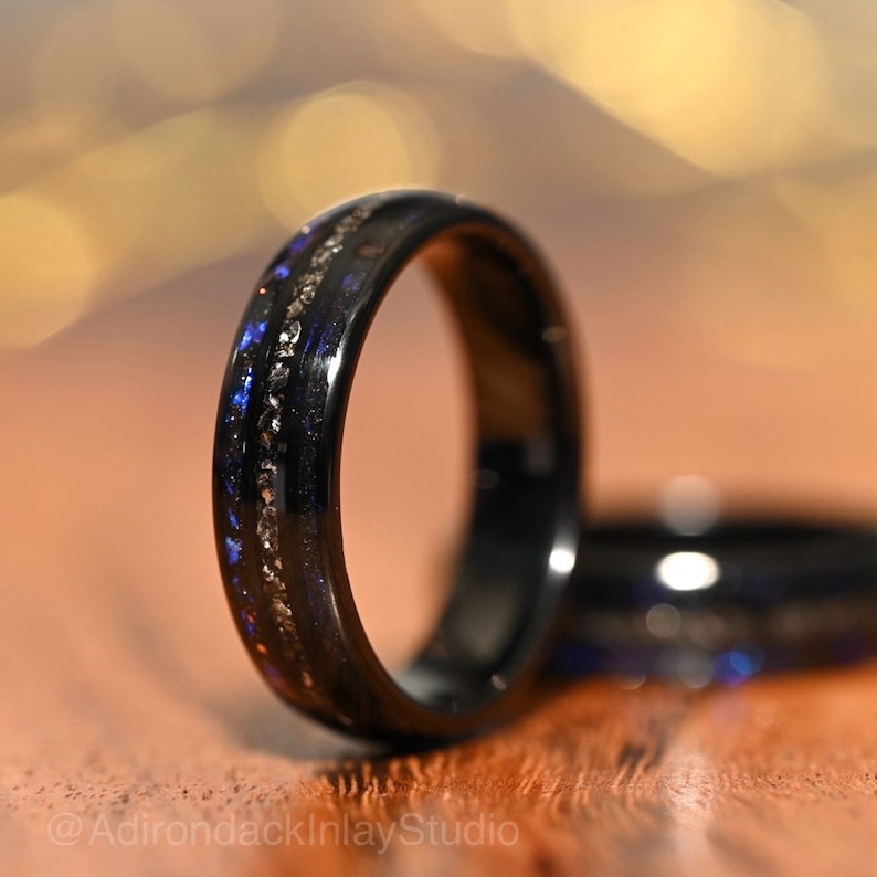 6mm Meteorite ring, Galaxy ring, Nebula Ring, meteorite, black tungsten ring, mens ring, womans ring, Wedding ring, engagement ring, promise ring - Premium Custom Jewelry from Adirondack Inlay Studio LLC - Just $119! Shop now at Adirondack Inlay Studio LLC
