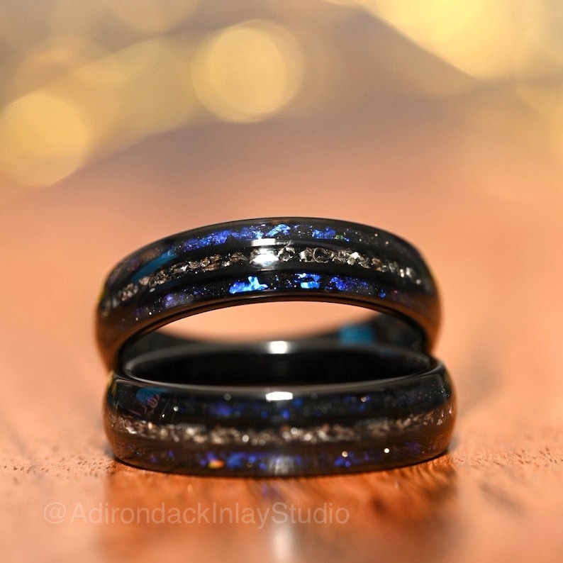 6mm Meteorite ring, Galaxy ring, Nebula Ring, meteorite, black tungsten ring, mens ring, womans ring, Wedding ring, engagement ring, promise ring - Premium Custom Jewelry from Adirondack Inlay Studio LLC - Just $119! Shop now at Adirondack Inlay Studio LLC