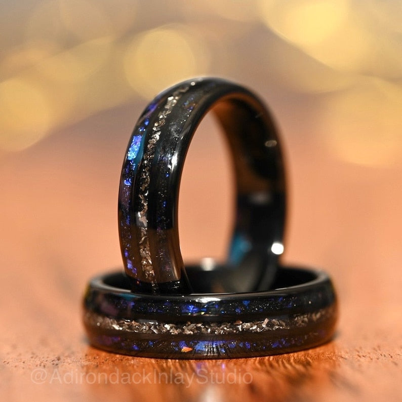 6mm Meteorite ring, Galaxy ring, Nebula Ring, meteorite, black tungsten ring, mens ring, womans ring, Wedding ring, engagement ring, promise ring - Premium Custom Jewelry from Adirondack Inlay Studio LLC - Just $119! Shop now at Adirondack Inlay Studio LLC