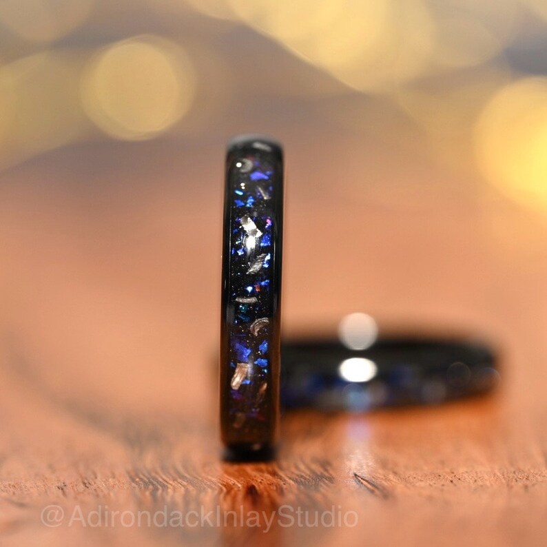 4mm Meteorite ring, Galaxy ring, Orion Nebula Ring, black tungsten ring, mens ring, womans ring, Wedding ring, engagement ring, promise ring - Premium Custom Jewelry from Adirondack Inlay Studio LLC - Just $119! Shop now at Adirondack Inlay Studio LLC