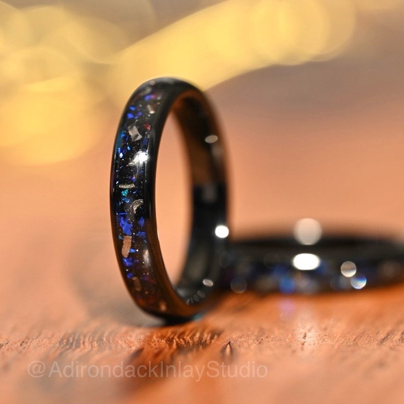 4mm Meteorite ring, Galaxy ring, Orion Nebula Ring, black tungsten ring, mens ring, womans ring, Wedding ring, engagement ring, promise ring - Premium Custom Jewelry from Adirondack Inlay Studio LLC - Just $119! Shop now at Adirondack Inlay Studio LLC