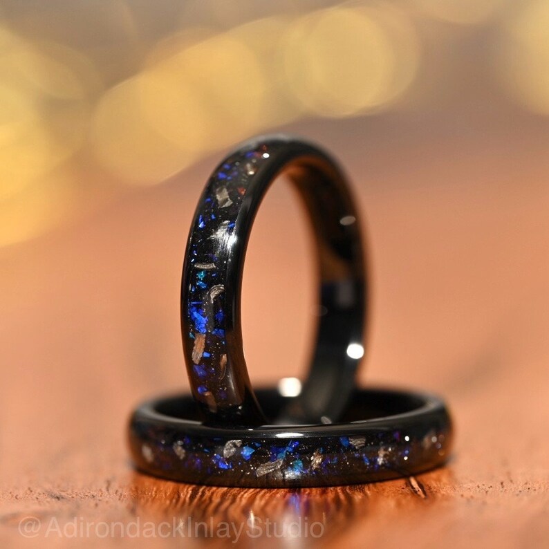 4mm Meteorite ring, Galaxy ring, Orion Nebula Ring, black tungsten ring, mens ring, womans ring, Wedding ring, engagement ring, promise ring - Premium Custom Jewelry from Adirondack Inlay Studio LLC - Just $119! Shop now at Adirondack Inlay Studio LLC