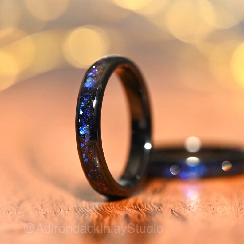 4mm Outer space ring, Galaxy ring, Orion Nebula Ring, black tungsten ring, mens ring, womans ring, Wedding ring, engagement ring, promise ring - Premium Custom Jewelry from Adirondack Inlay Studio LLC - Just $119! Shop now at Adirondack Inlay Studio LLC