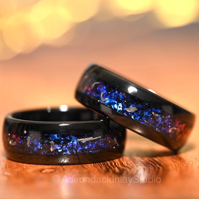 Galaxy Opal Ring Men Tungsten Wedding Band 8mm Silver Galaxy Opal Ring Men Tungsten Wedding Band 8mm Silver