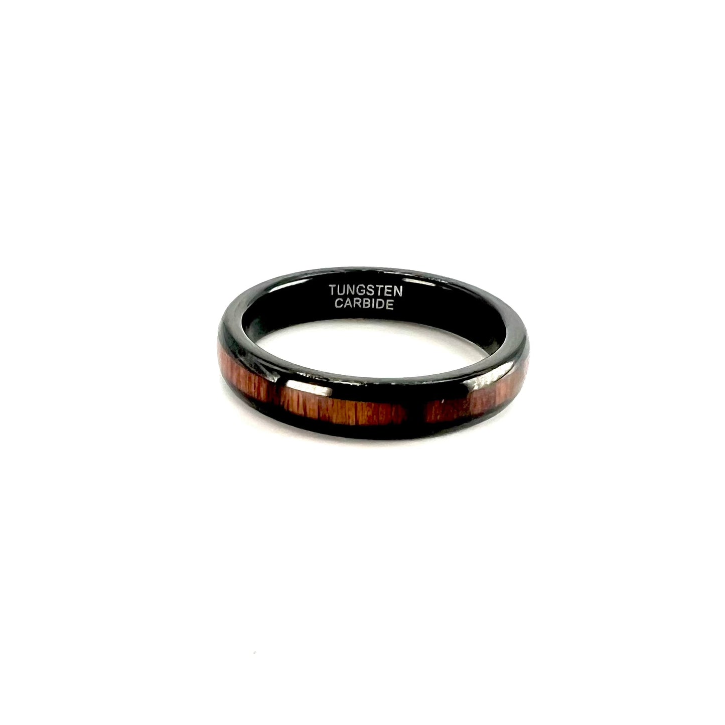 4mm Black Tungsten Ring, Koa Wood ring, Wood Inlay ring, wood band, nature inspired ring, Mens Wood Ring, Womans Wood Ring, Alternative Wedding Band - Premium Custom Jewelry from Adirondack Inlay Studio LLC - Just $119! Shop now at Adirondack Inlay Studio LLC