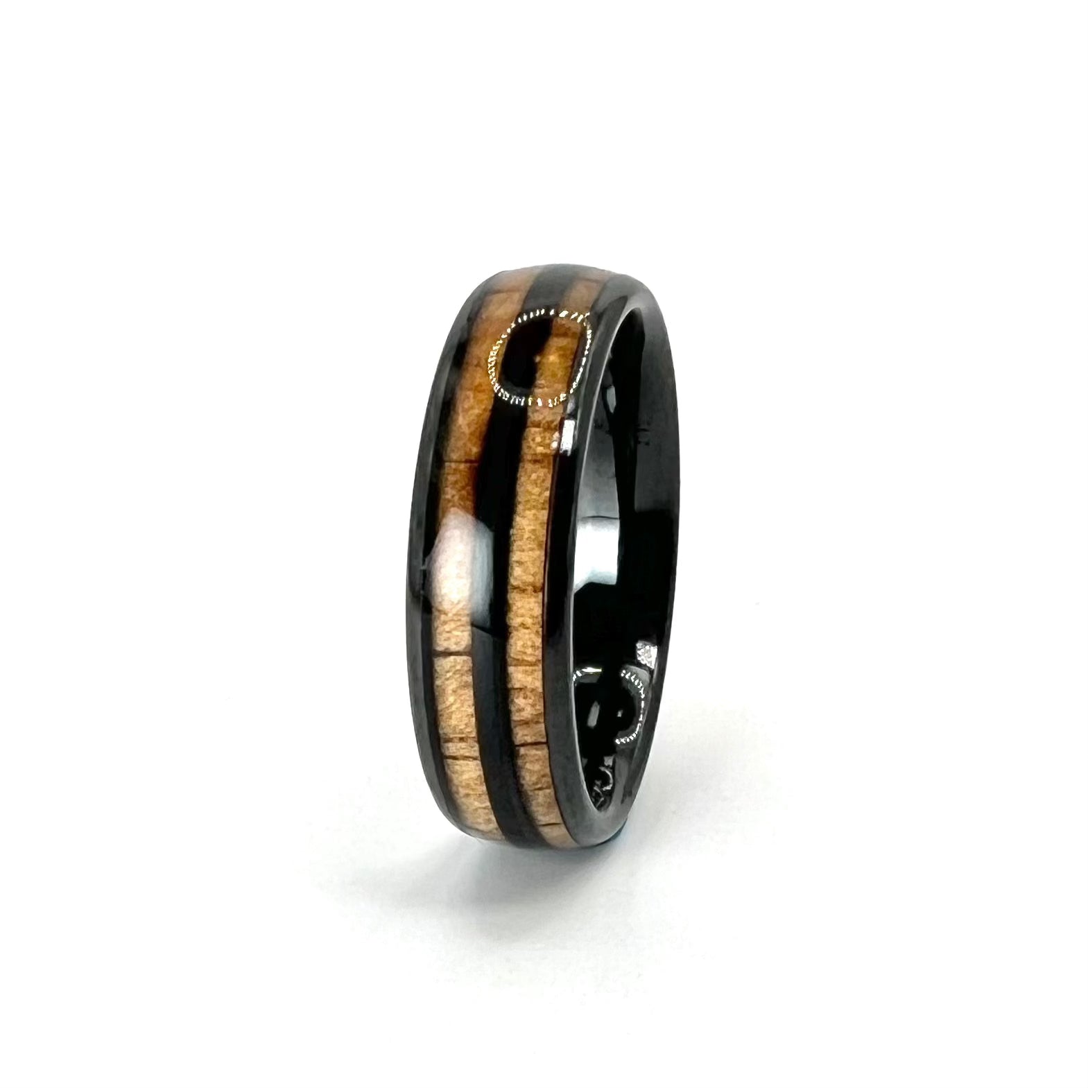 6mm Double Channel Black Zirconia Band, Koa Wood ring, Wood Inlay ring, wood band, nature inspired ring, Mens Wood Ring, Womans Wood Ring, Nature Wedding Band - Premium Custom Jewelry from Adirondack Inlay Studio LLC - Just $119! Shop now at Adirondack Inlay Studio LLC