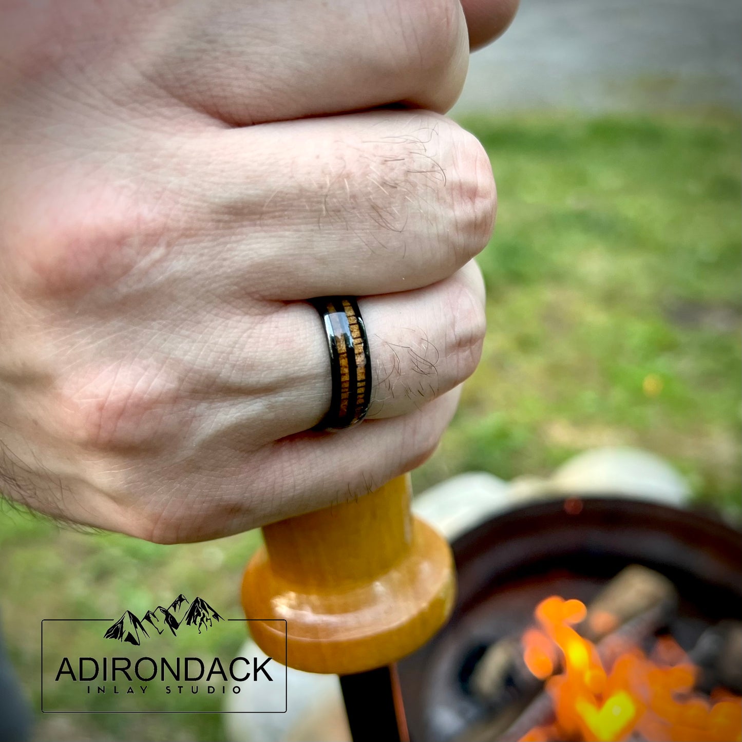 6mm KOA WOOD DOUBLE CHANNEL RING - BLACK ZIRCONIA CERAMIC BAND - Premium Custom Jewelry from Adirondack Inlay Studio LLC - Just $124! Shop now at Adirondack Inlay Studio LLC
