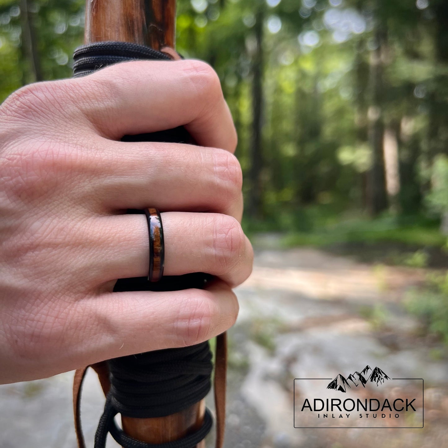 4mm Black Tungsten Ring, Koa Wood ring, Wood Inlay ring, wood band, nature inspired ring, Mens Wood Ring, Womans Wood Ring, Alternative Wedding Band - Premium Custom Jewelry from Adirondack Inlay Studio LLC - Just $119! Shop now at Adirondack Inlay Studio LLC