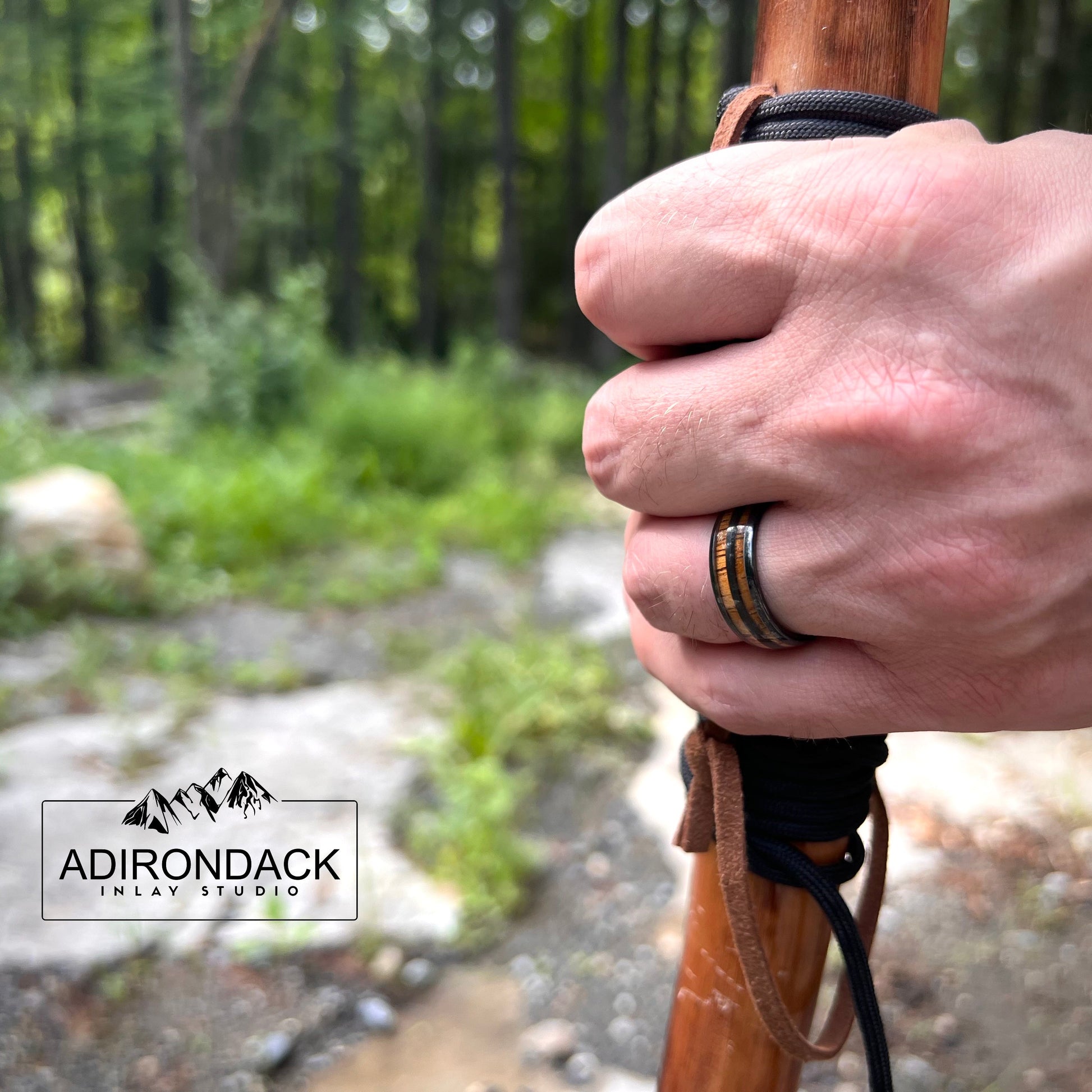 8mm Double Channel Black Zirconia Band,  Koa Wood ring, Wood Inlay ring, Wood Band, Nature Inspired Ring, Wood Mens ring, Wood Womans Ring, Wood Wedding Band - Premium Custom Jewelry from Adirondack Inlay Studio LLC - Just $119! Shop now at Adirondack Inlay Studio LLC