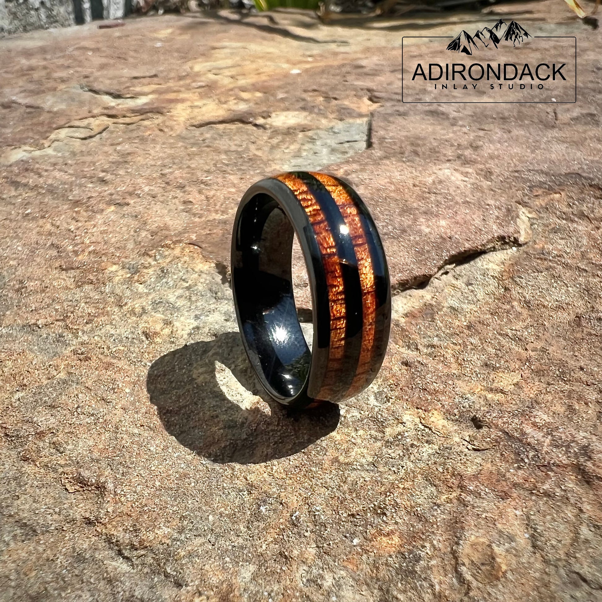 8mm KOA WOOD DOUBLE CHANNEL RING - BLACK TUNGSTEN CARBIDE BAND - Premium Custom Jewelry from Adirondack Inlay Studio LLC - Just $124! Shop now at Adirondack Inlay Studio LLC