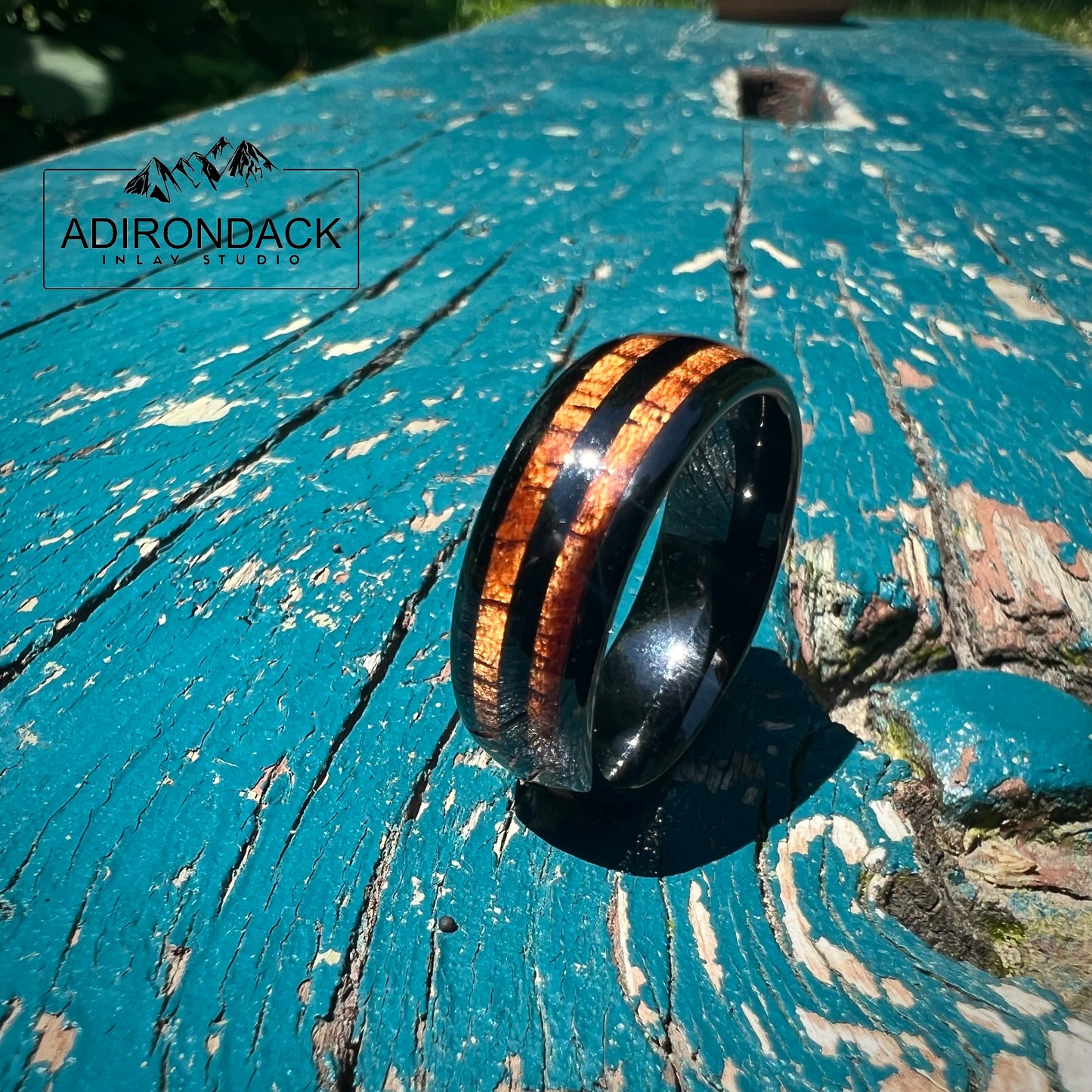 8mm Double Channel Black Tungsten Band, Koa Wood ring, Wood Inlay ring, wood band, nature inspired ring, Wood Mens ring, Wood Womans Ring, Nature Wedding Ring - Premium Custom Jewelry from Adirondack Inlay Studio LLC - Just $119! Shop now at Adirondack Inlay Studio LLC