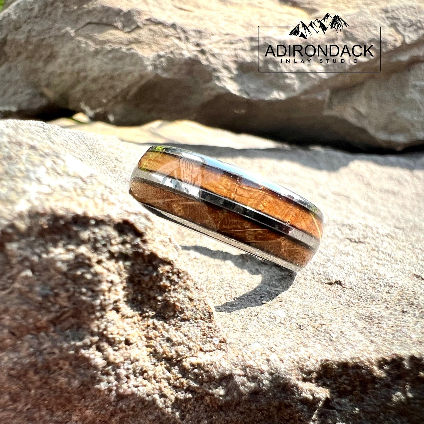 8mm Double Channel Tungsten Band, Whisky Wood Band, Whisky Barrel ring, Whisky Ring, Wood Inlay ring, wood band, Mens Ring, Womans Ring, Wood Wedding Band - Premium Custom Jewelry from Adirondack Inlay Studio LLC - Just $119! Shop now at Adirondack Inlay Studio LLC