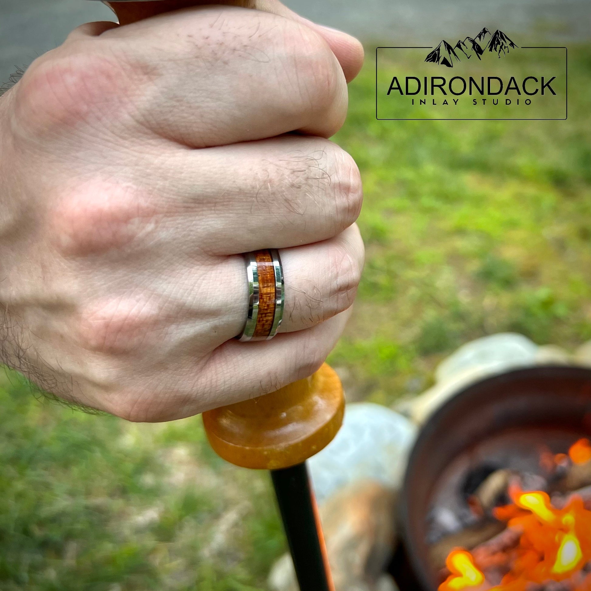 8mm Tungsten Band,  Koa Wood ring, Wood Inlay ring, wood band, nature inspired ring, Mens wood ring, Womans wood Ring, Wood Wedding Band - Premium Custom Jewelry from Adirondack Inlay Studio LLC - Just $119! Shop now at Adirondack Inlay Studio LLC