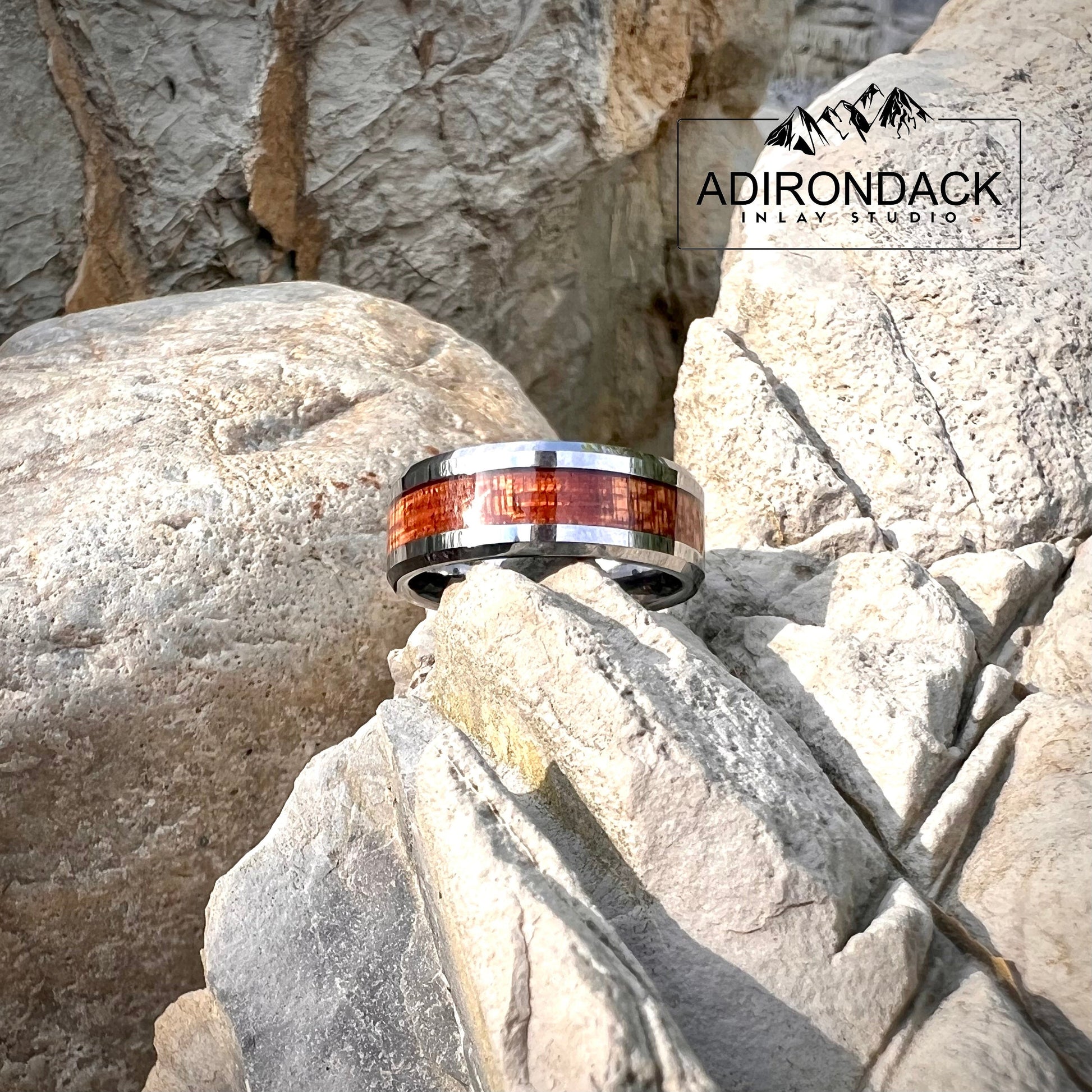 8mm Tungsten Band,  Koa Wood ring, Wood Inlay ring, wood band, nature inspired ring, Mens wood ring, Womans wood Ring, Wood Wedding Band - Premium Custom Jewelry from Adirondack Inlay Studio LLC - Just $119! Shop now at Adirondack Inlay Studio LLC