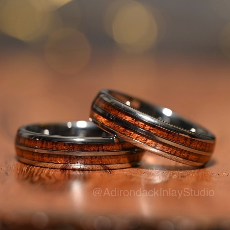 6mm Double Channel Tungsten Band, Koa Wood ring, Wood Inlay ring, wood band, nature inspired ring, Mens Ring, Womans Ring, Alternative Wedding Band - Premium Custom Jewelry from Adirondack Inlay Studio LLC - Just $119! Shop now at Adirondack Inlay Studio LLC