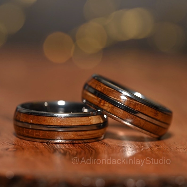 8mm Double Channel Tungsten Band, Whisky Wood Band, Whisky Barrel ring, Whisky Ring, Wood Inlay ring, wood band, Mens Ring, Womans Ring, Wood Wedding Band - Premium Custom Jewelry from Adirondack Inlay Studio LLC - Just $119! Shop now at Adirondack Inlay Studio LLC