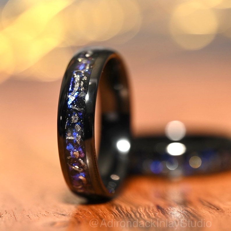 6mm Meteorite ring, Galaxy ring, Orion Nebula Ring, black tungsten ring, mens ring, womans ring, Wedding ring, engagement ring, promise ring - Premium Custom Jewelry from Adirondack Inlay Studio LLC - Just $119! Shop now at Adirondack Inlay Studio LLC