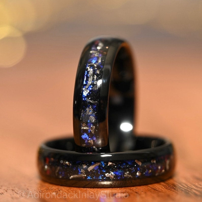 6mm Meteorite ring, Galaxy ring, Orion Nebula Ring, black tungsten ring, mens ring, womans ring, Wedding ring, engagement ring, promise ring - Premium Custom Jewelry from Adirondack Inlay Studio LLC - Just $119! Shop now at Adirondack Inlay Studio LLC