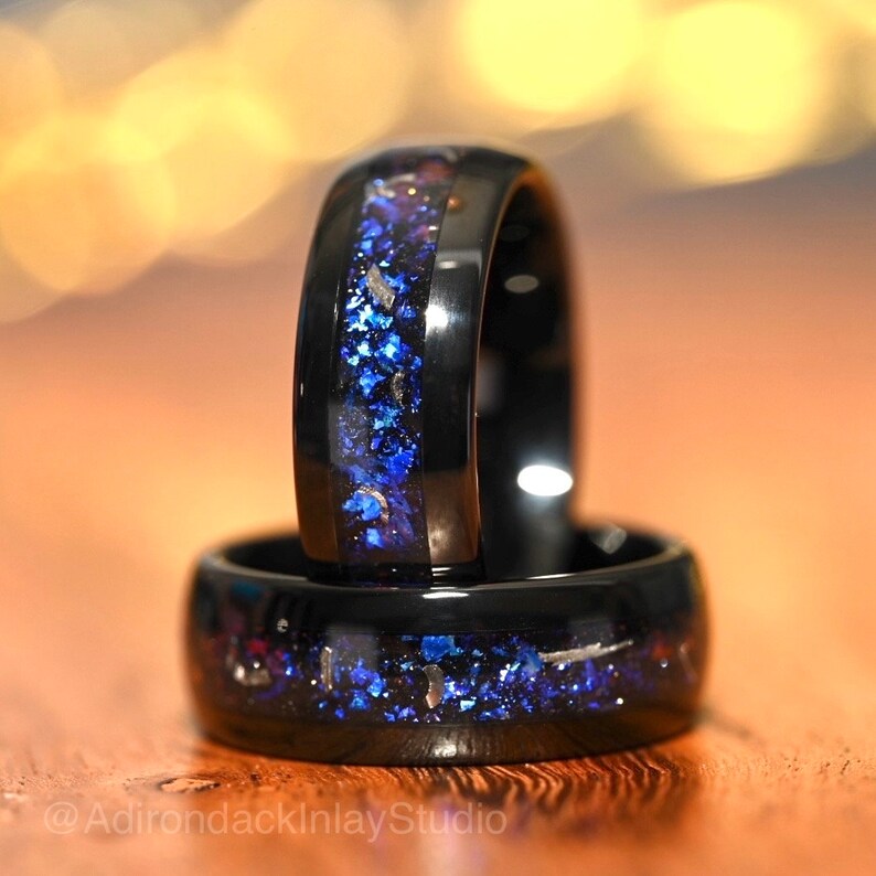 8mm Meteorite ring, Galaxy ring, Orion Nebula Ring, black tungsten ring, mens ring, womans ring, Wedding ring, engagement ring, promise ring - Premium Custom Jewelry from Adirondack Inlay Studio LLC - Just $119! Shop now at Adirondack Inlay Studio LLC