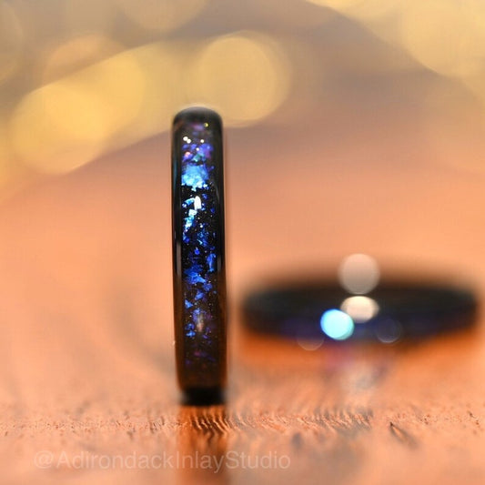 4mm Outer space ring, Galaxy ring, Orion Nebula Ring, black tungsten ring, mens ring, womans ring, Wedding ring, engagement ring, promise ring - Premium Custom Jewelry from Adirondack Inlay Studio LLC - Just $119! Shop now at Adirondack Inlay Studio LLC