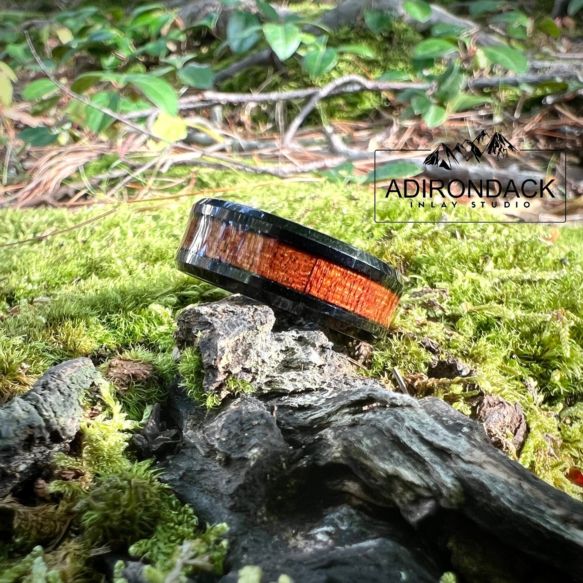 8mm Black Tungsten Band,  Koa Wood ring, Wood Inlay ring, wood band, nature inspired ring, Mens wood ring, Womans wood Ring, Alternative Wedding Ring - Premium Custom Jewelry from Adirondack Inlay Studio LLC - Just $119! Shop now at Adirondack Inlay Studio LLC