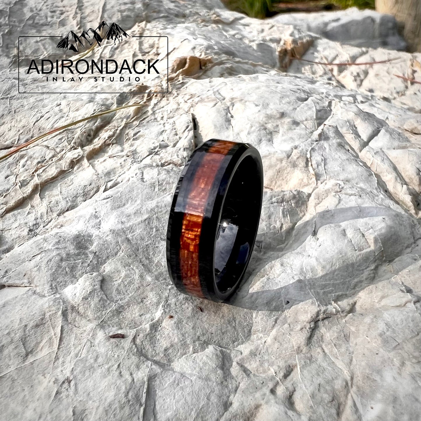 8mm Black Tungsten Band,  Koa Wood ring, Wood Inlay ring, wood band, nature inspired ring, Mens wood ring, Womans wood Ring, Alternative Wedding Ring - Premium Custom Jewelry from Adirondack Inlay Studio LLC - Just $119! Shop now at Adirondack Inlay Studio LLC