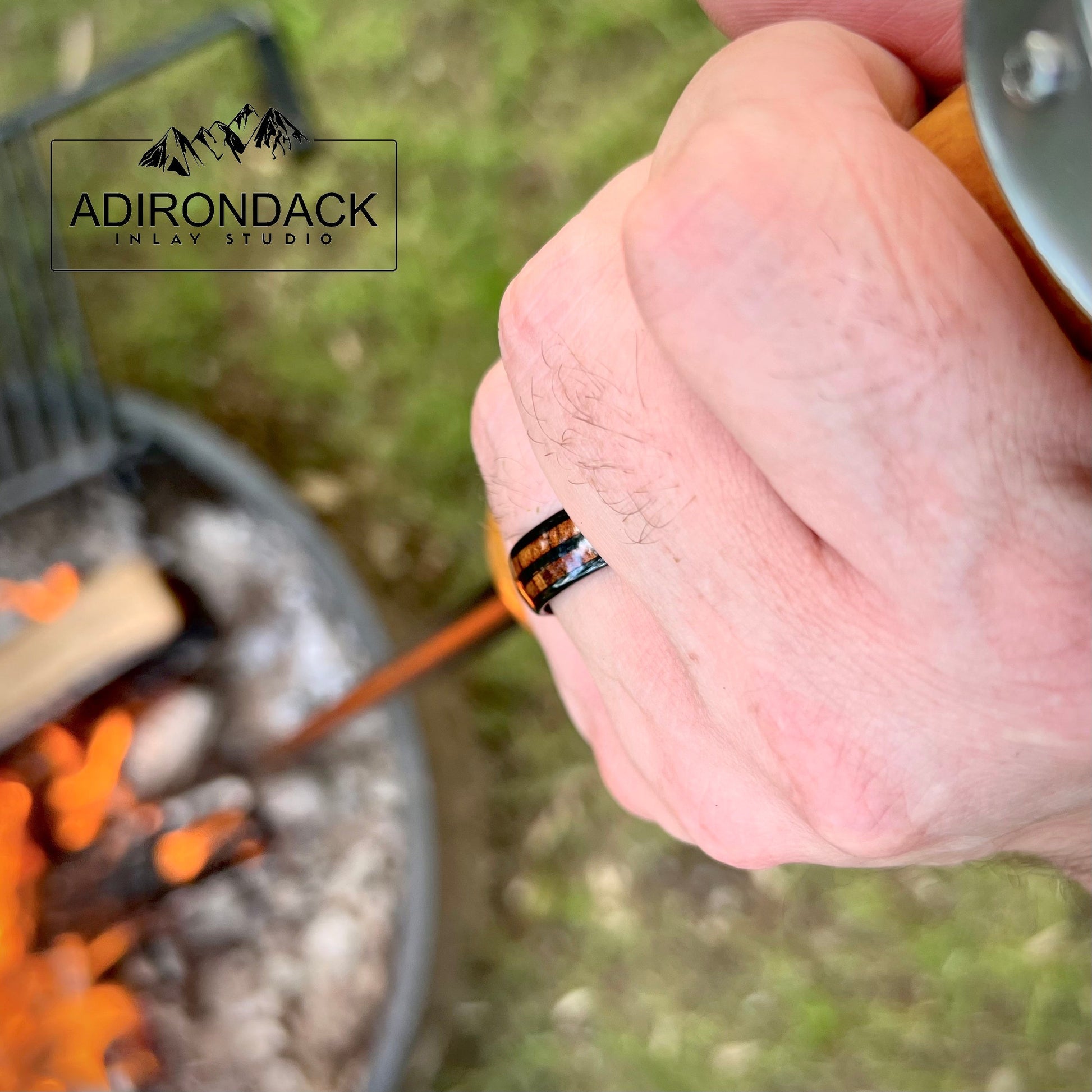 8mm Double Channel Black Tungsten Band, Koa Wood ring, Wood Inlay ring, wood band, nature inspired ring, Wood Mens ring, Wood Womans Ring, Nature Wedding Ring - Premium Custom Jewelry from Adirondack Inlay Studio LLC - Just $119! Shop now at Adirondack Inlay Studio LLC