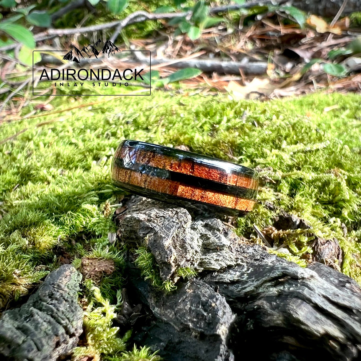 8mm Double Channel Black Tungsten Band, Koa Wood ring, Wood Inlay ring, wood band, nature inspired ring, Wood Mens ring, Wood Womans Ring, Nature Wedding Ring - Premium Custom Jewelry from Adirondack Inlay Studio LLC - Just $119! Shop now at Adirondack Inlay Studio LLC