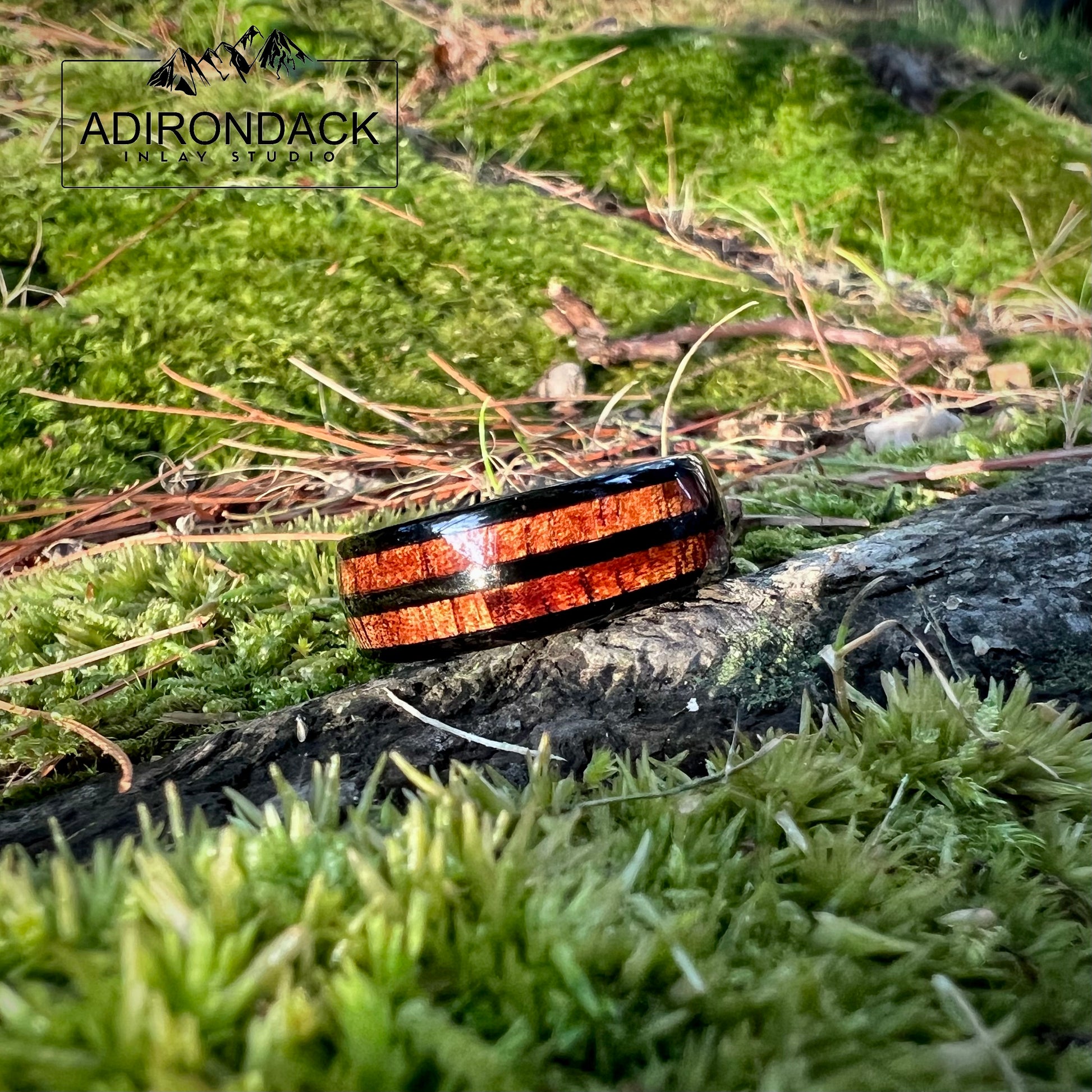 8mm KOA WOOD DOUBLE CHANNEL RING - BLACK TUNGSTEN CARBIDE BAND - Premium Custom Jewelry from Adirondack Inlay Studio LLC - Just $124! Shop now at Adirondack Inlay Studio LLC