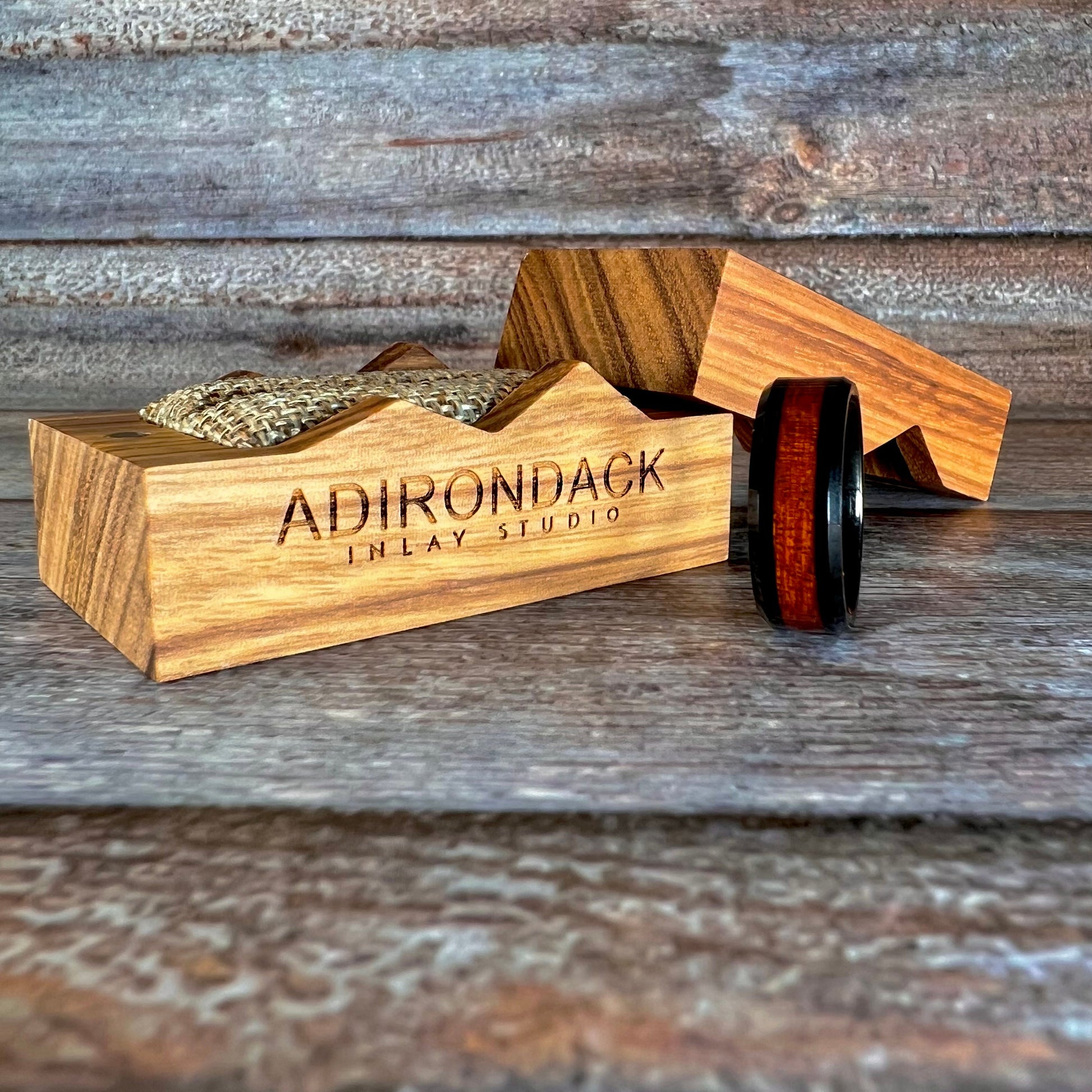 8mm Black Tungsten Band,  Koa Wood ring, Wood Inlay ring, wood band, nature inspired ring, Mens wood ring, Womans wood Ring, Alternative Wedding Ring - Premium Custom Jewelry from Adirondack Inlay Studio LLC - Just $119! Shop now at Adirondack Inlay Studio LLC